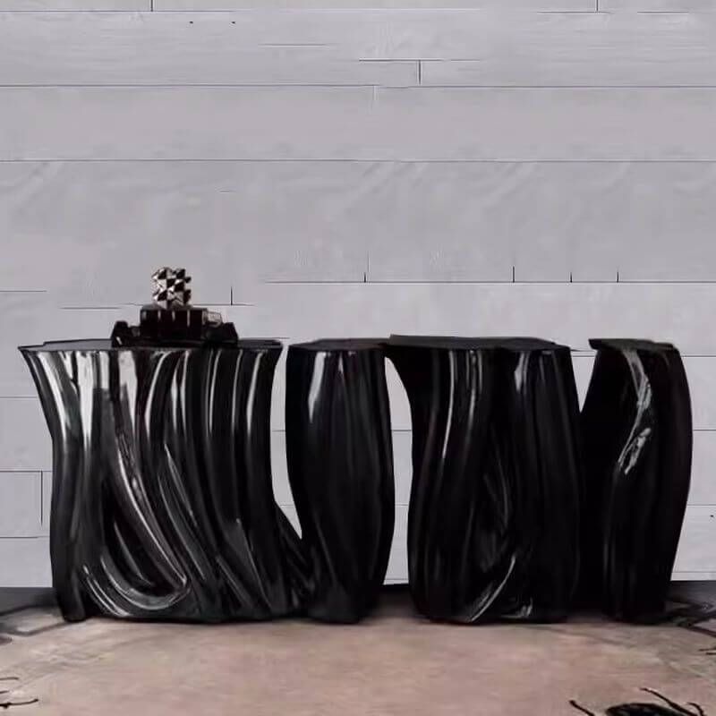 Modern Glam Fiberglass Console Table with Abstract Sculptural Base