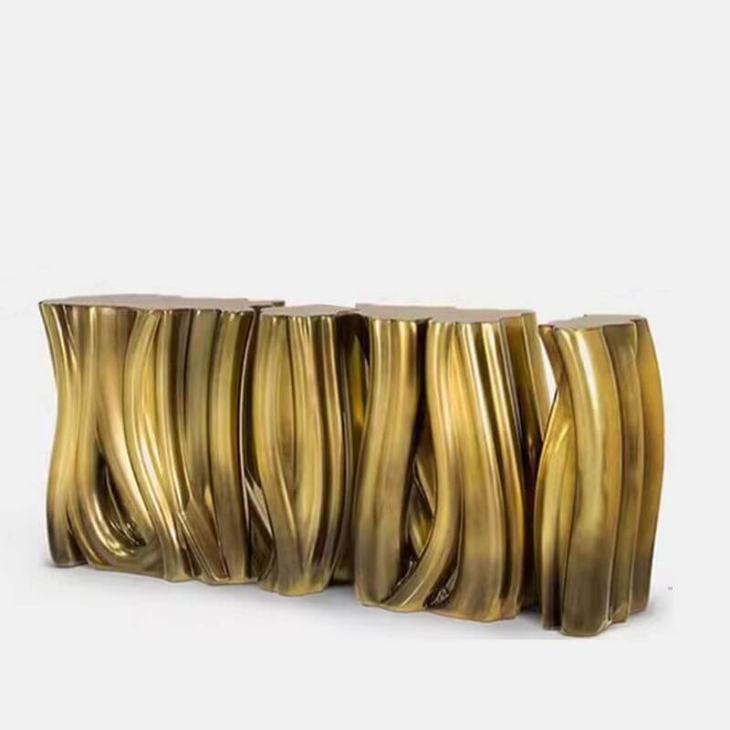 Modern Glam Fiberglass Console Table with Abstract Sculptural Base