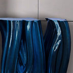 Modern Glam Fiberglass Console Table with Abstract Sculptural Base