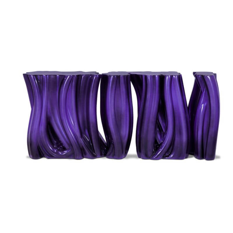 Modern Glam Fiberglass Console Table with Abstract Sculptural Base