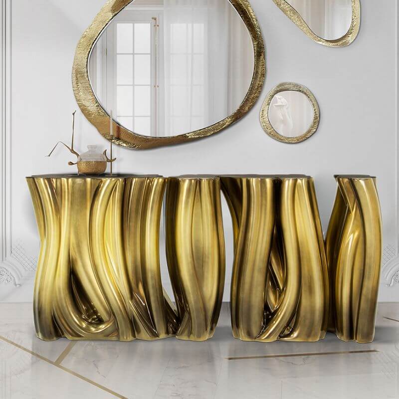 Modern Glam Fiberglass Console Table with Abstract Sculptural Base Main Product Image Main image