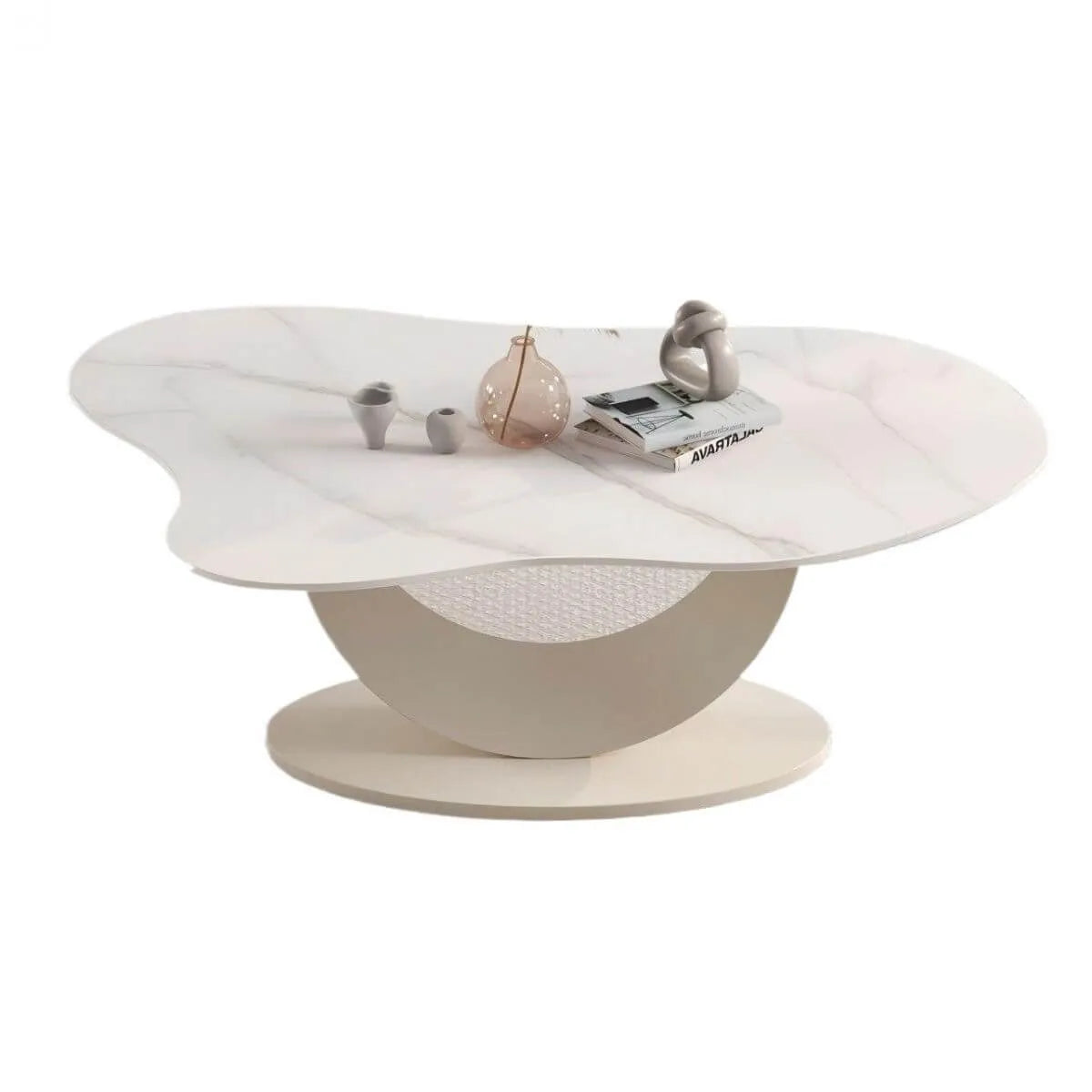 Modern Glam Stone Top Coffee Table with Sculptural Metal Base