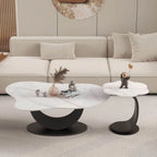 Modern Glam Stone Top Coffee Table with Sculptural Metal Base