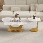 Modern Glam Stone Top Coffee Table with Sculptural Metal Base