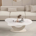 Modern Glam Stone Top Coffee Table with Sculptural Metal Base