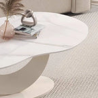 Modern Glam Stone Top Coffee Table with Sculptural Metal Base