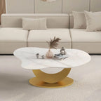 Modern Glam Stone Top Coffee Table with Sculptural Metal Base