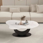 Modern Glam Stone Top Coffee Table with Sculptural Metal Base