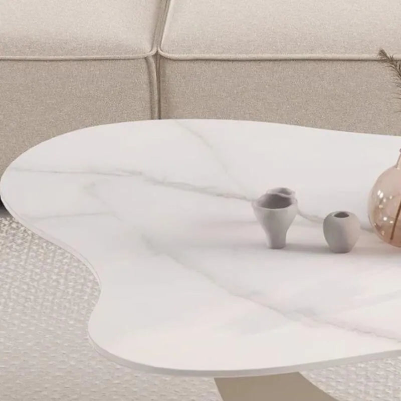 Modern Glam Stone Top Coffee Table with Sculptural Metal Base