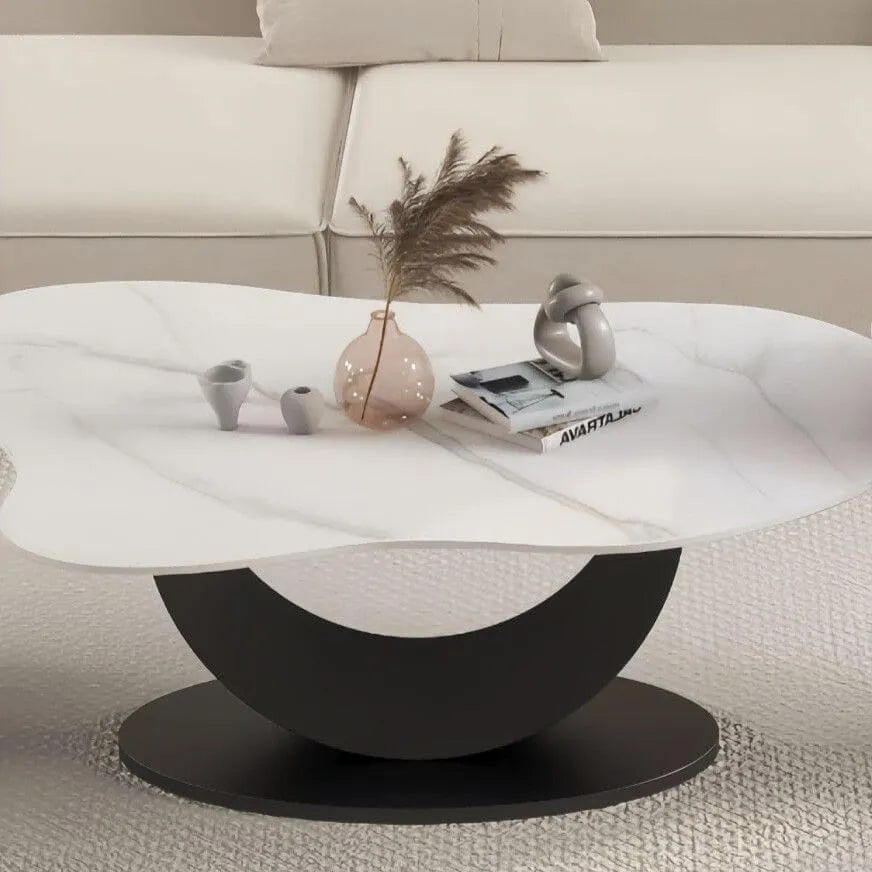 Modern Glam Stone Top Coffee Table with Sculptural Metal Base