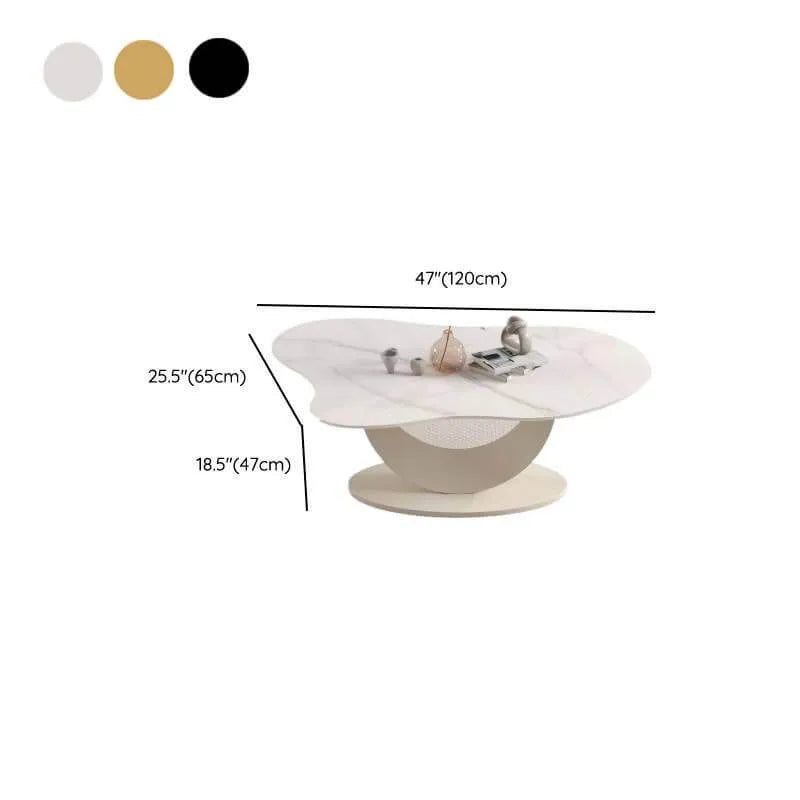 Modern Glam Stone Top Coffee Table with Sculptural Metal Base Dimensions