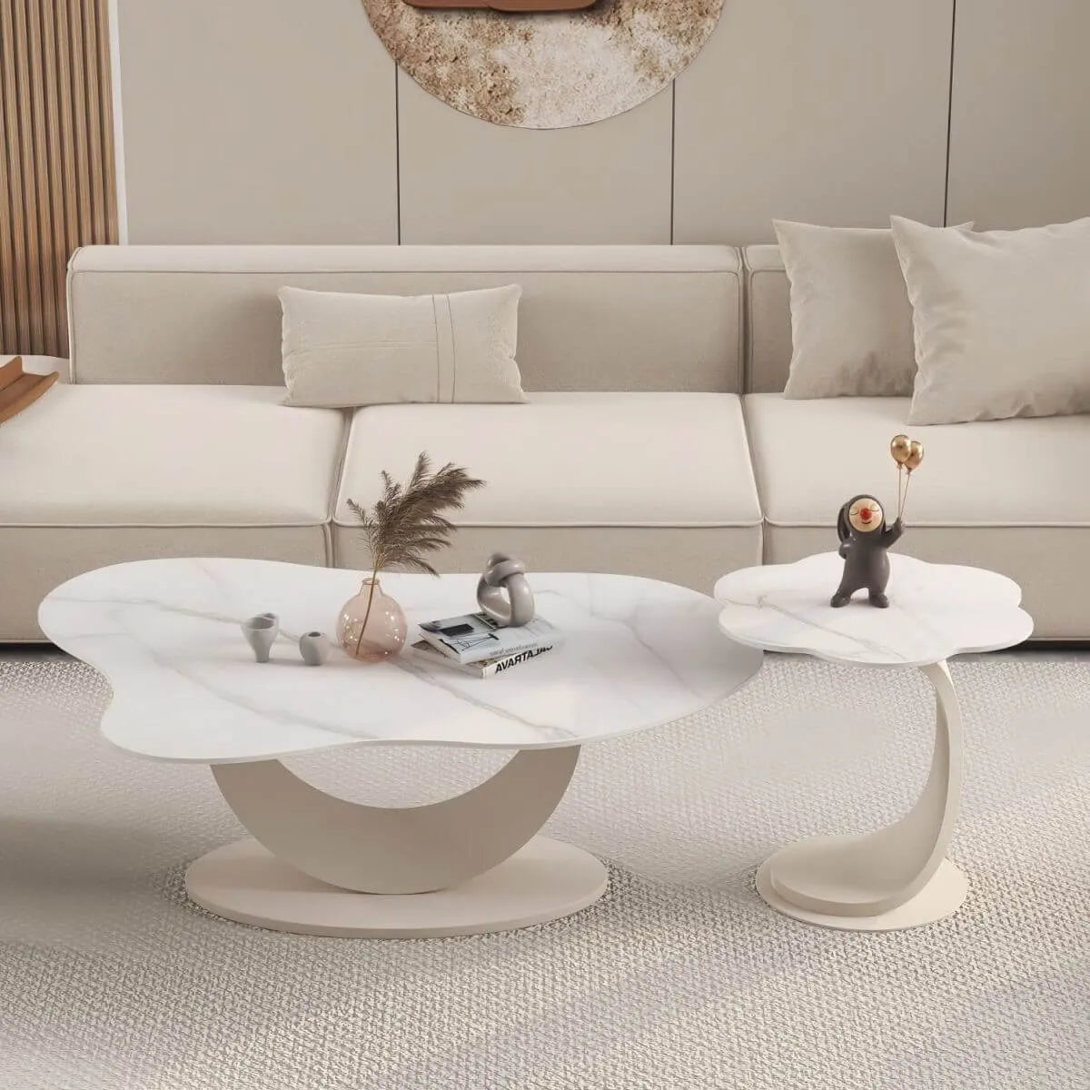 Modern Glam Stone Top Coffee Table with Sculptural Metal Base Main Product Image Imagen principal del producto