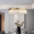Modern Glass Chandelier with Adjustable Height and Ambient Warm White Lighting