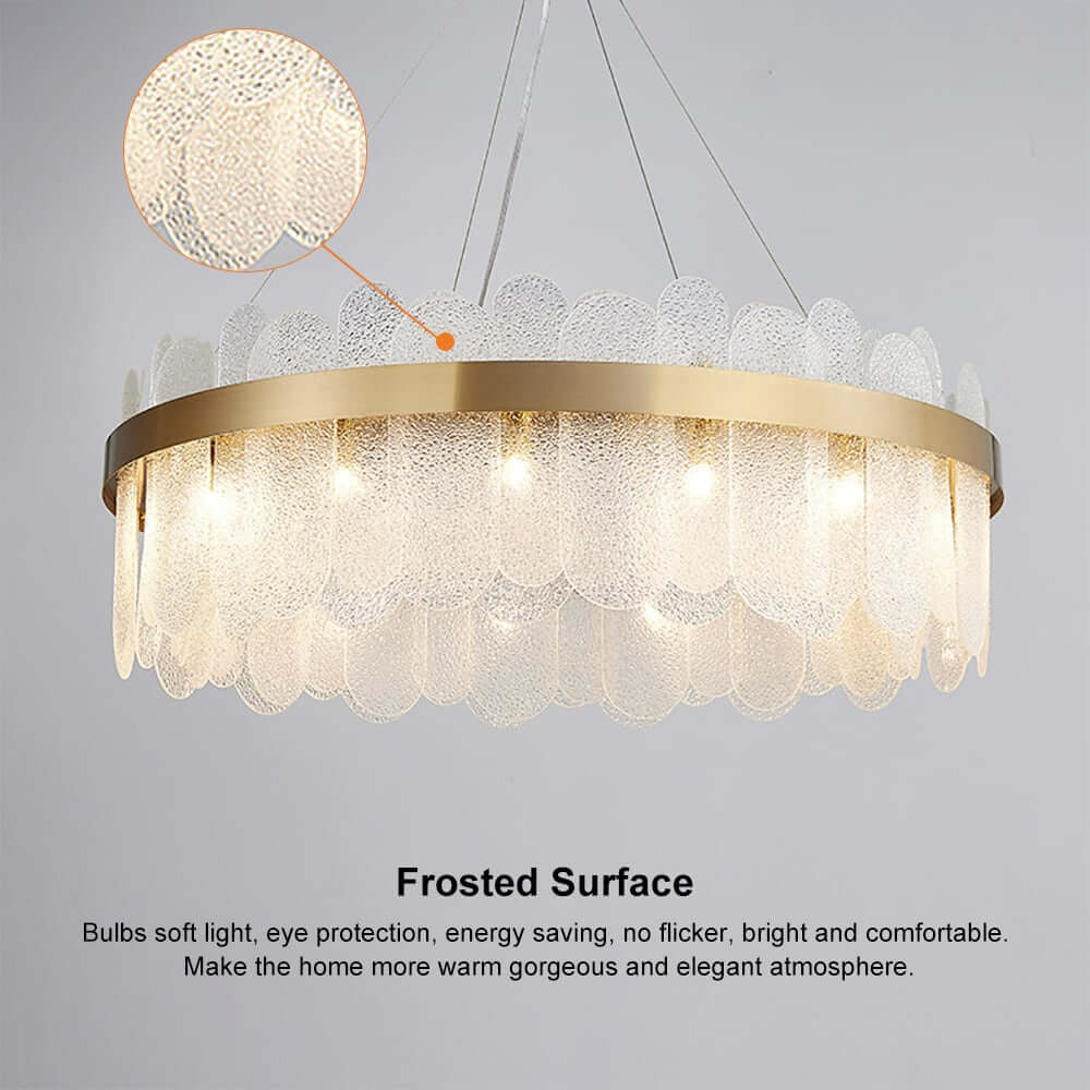 Modern Glass Chandelier with Adjustable Height and Ambient Warm White Lighting