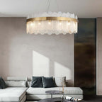 Modern Glass Chandelier with Adjustable Height and Ambient Warm White Lighting