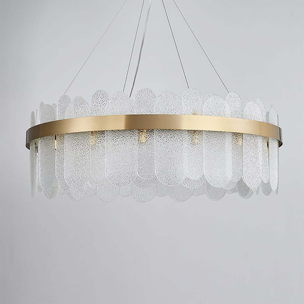 Modern Glass Chandelier with Adjustable Height and Ambient Warm White Lighting
