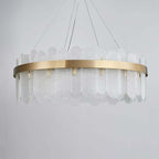 Modern Glass Chandelier with Adjustable Height and Ambient Warm White Lighting