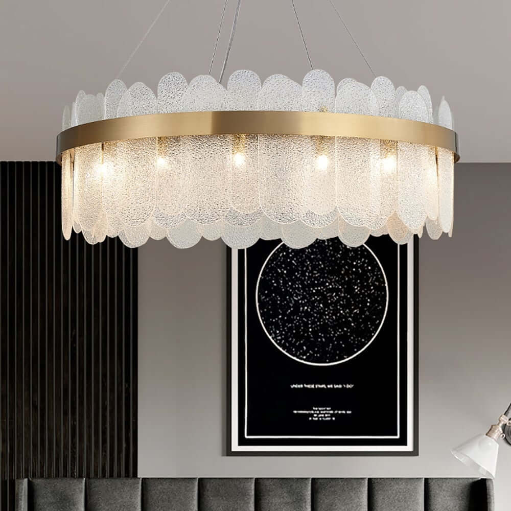 Modern Glass Chandelier with Adjustable Height and Ambient Warm White Lighting Main Product Image