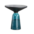 Modern Glass Drum Side Table with Matte Top – Nordic Accent Table