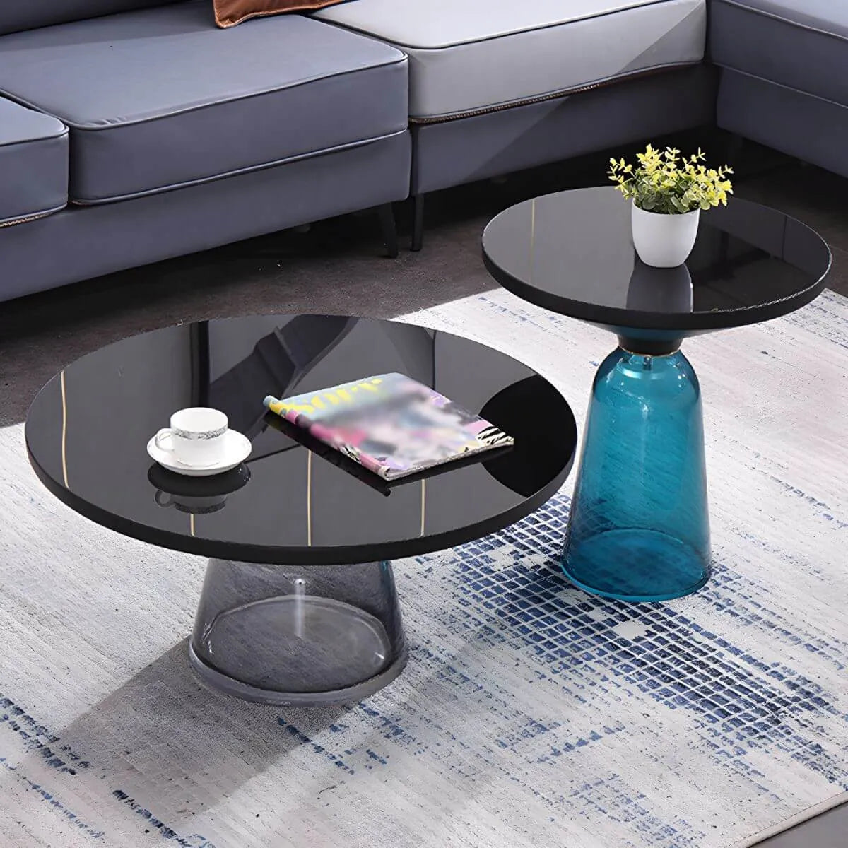 Modern Glass Drum Side Table with Matte Top – Nordic Accent Table Secondary image