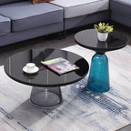 Modern Glass Drum Side Table with Matte Top – Nordic Accent Table
