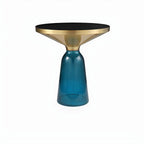 Modern Glass Drum Side Table with Matte Top – Nordic Accent Table