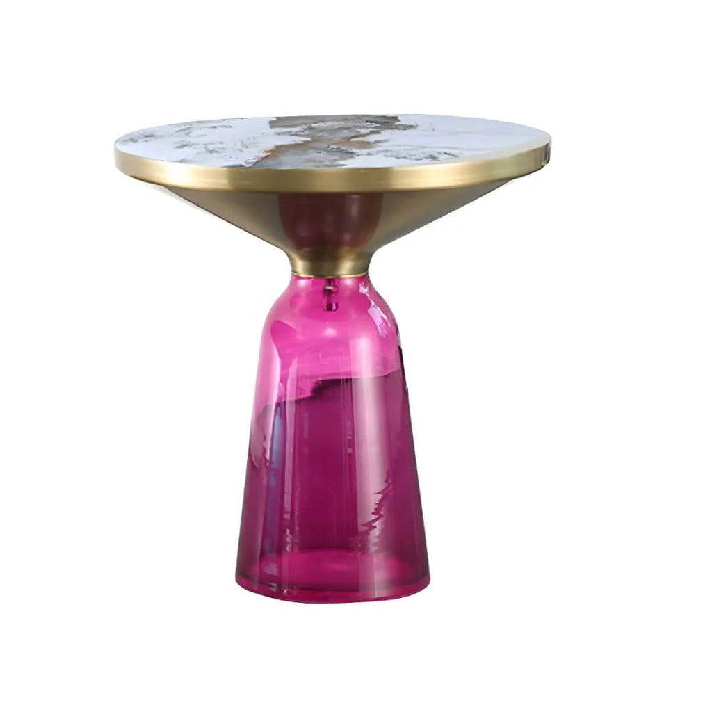 Modern Glass Drum Side Table with Matte Top – Nordic Accent Table