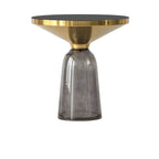Modern Glass Drum Side Table with Matte Top – Nordic Accent Table