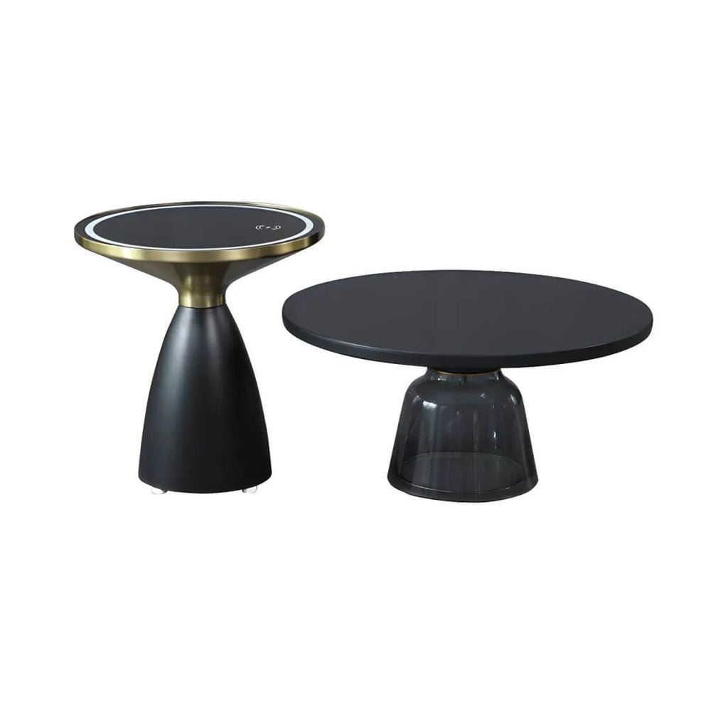 Modern Glass Drum Side Table with Matte Top – Nordic Accent Table