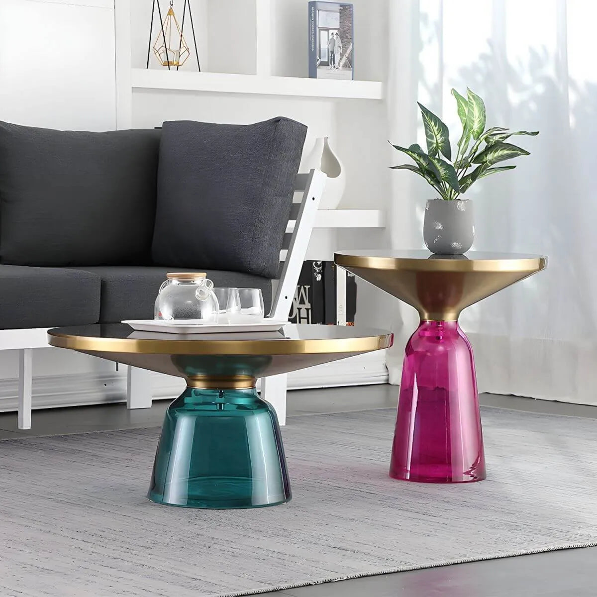 Modern Glass Drum Side Table with Matte Top – Nordic Accent Table