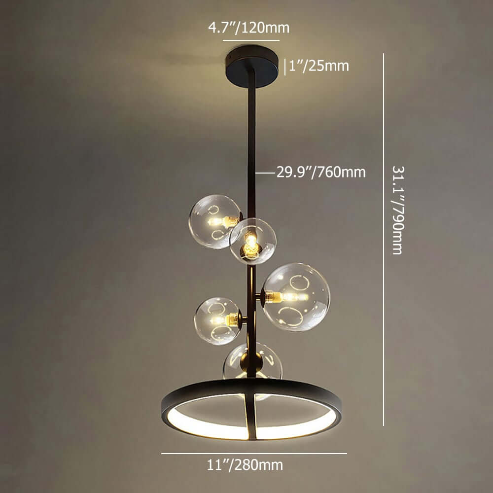 Modern Glass Globe Bubble Chandelier with 5-Light LED Design Dimensions
