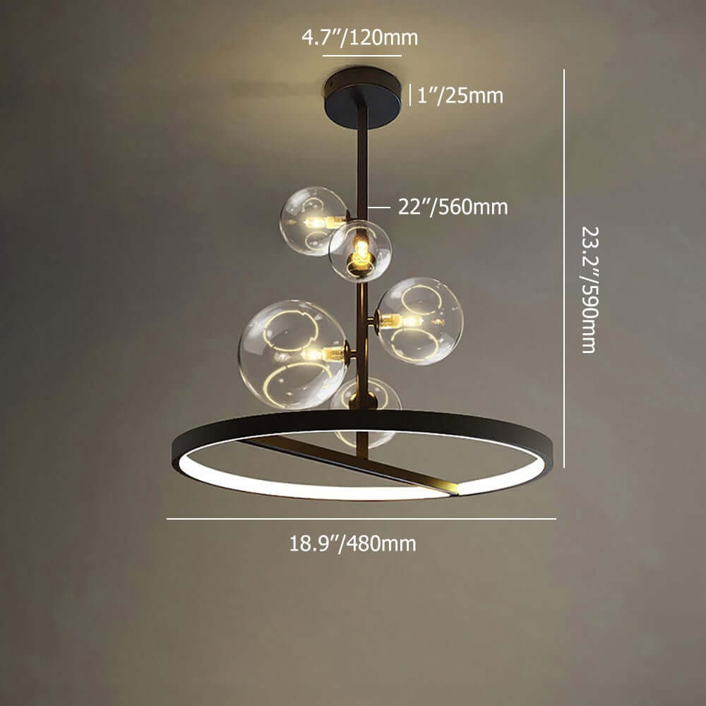 Modern Glass Globe Bubble Chandelier with 5-Light LED Design Dimensions