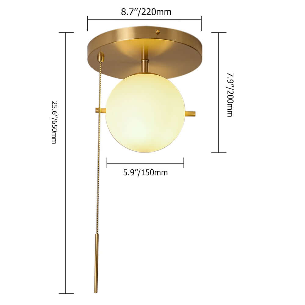 Modern Glass Globe Ceiling Light with Gold Finish and Ambient Glow Dimensions