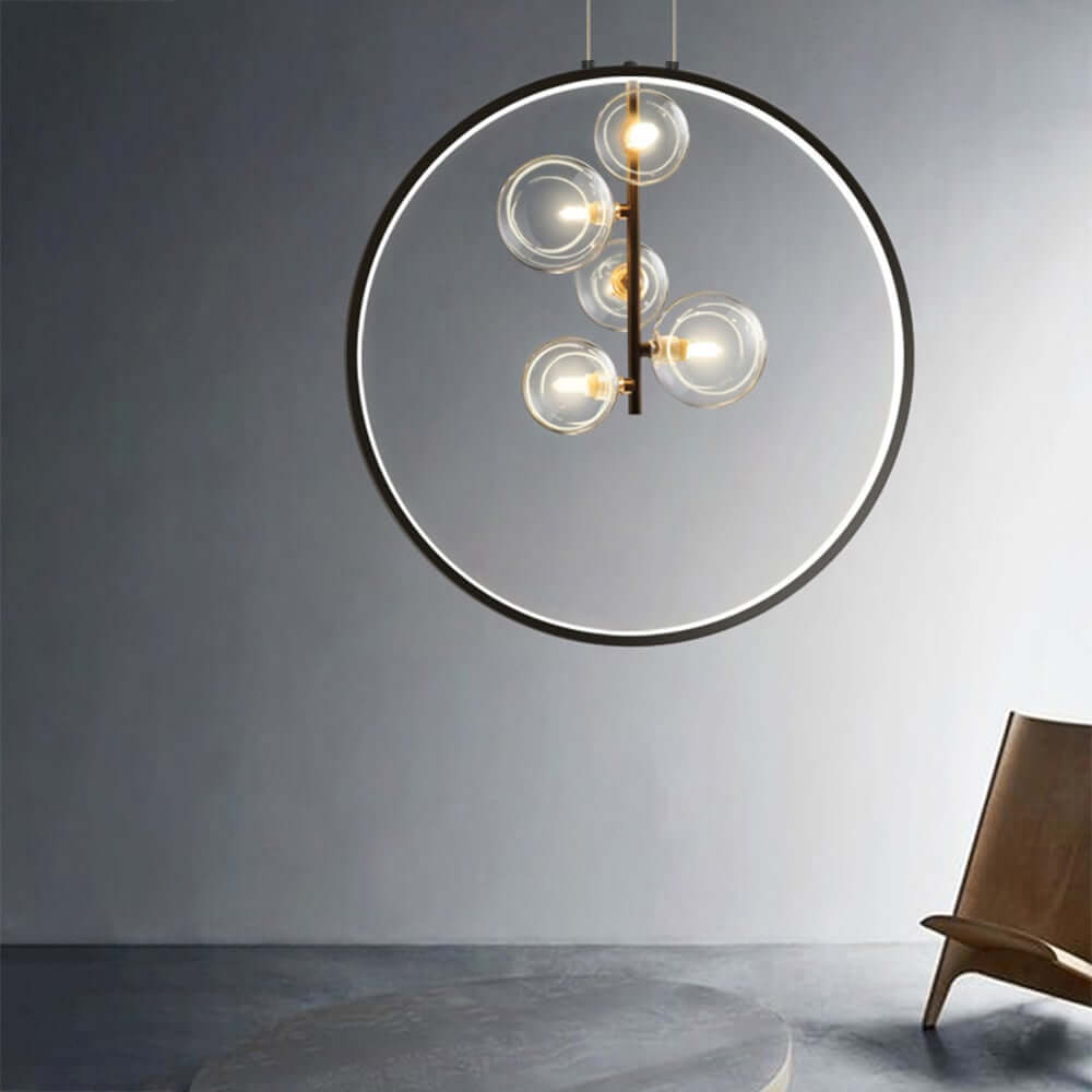 Modern Glass Globe Pendant Light with Adjustable Height