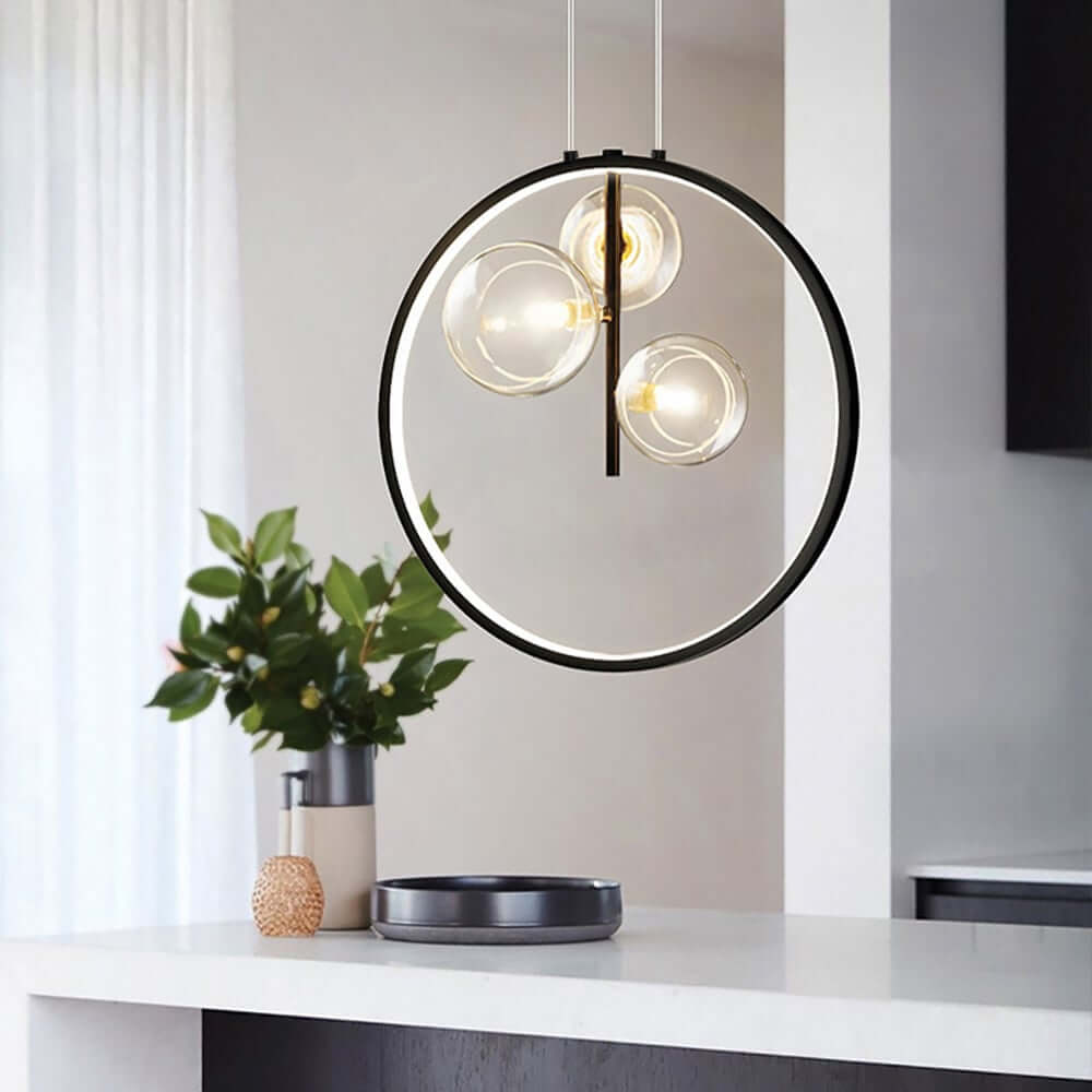 Modern Glass Globe Pendant Light with Adjustable Height