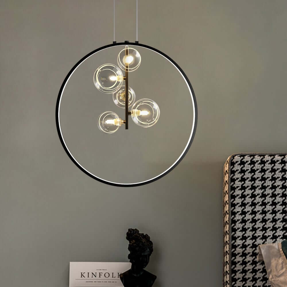 Modern Glass Globe Pendant Light with Adjustable Height