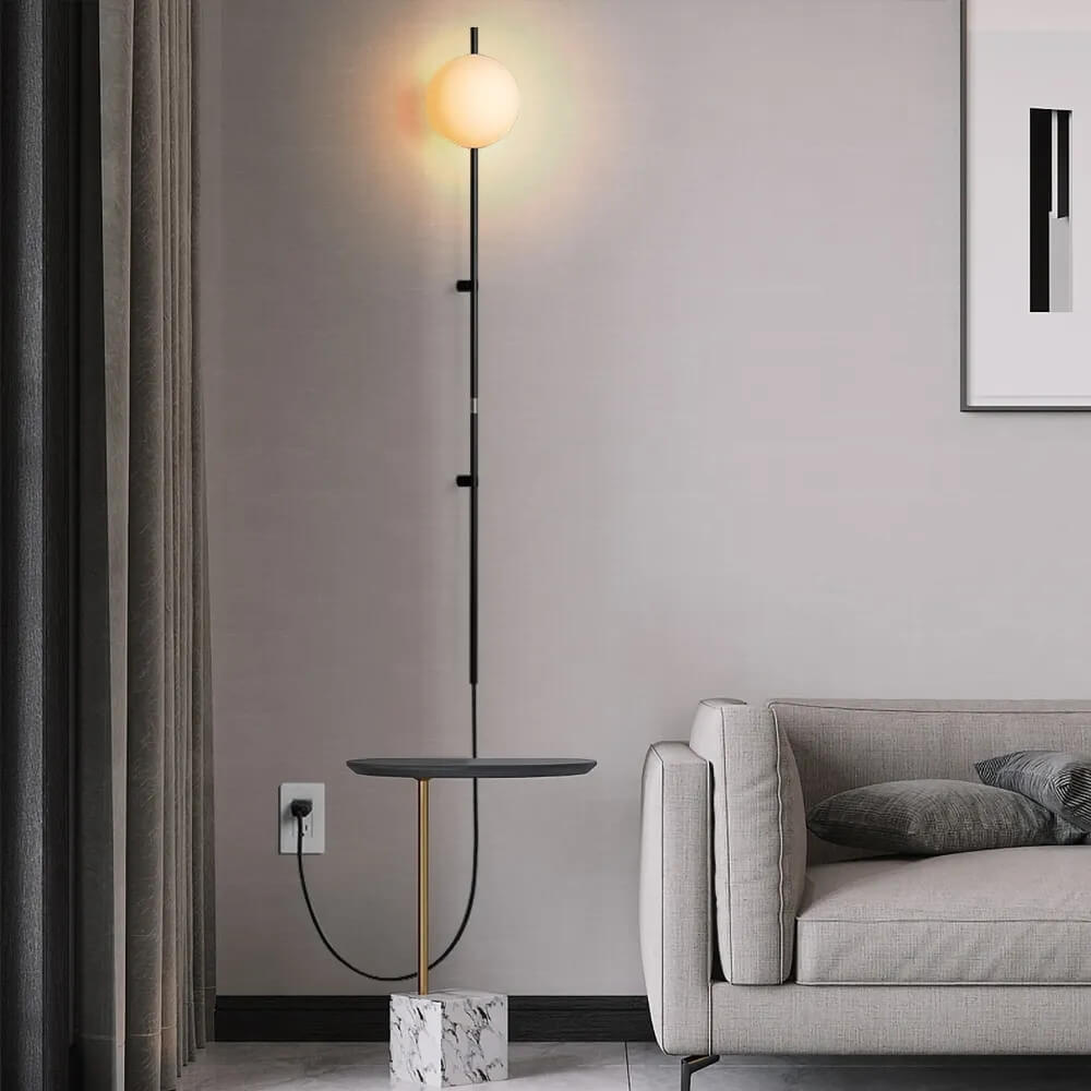 Modern Glass Globe Plug-In Floor Sconce with Marble Base Main Product Image