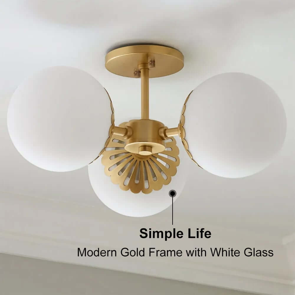 Modern Glass Globe Semi-Flush Ceiling Light with Gold Finish