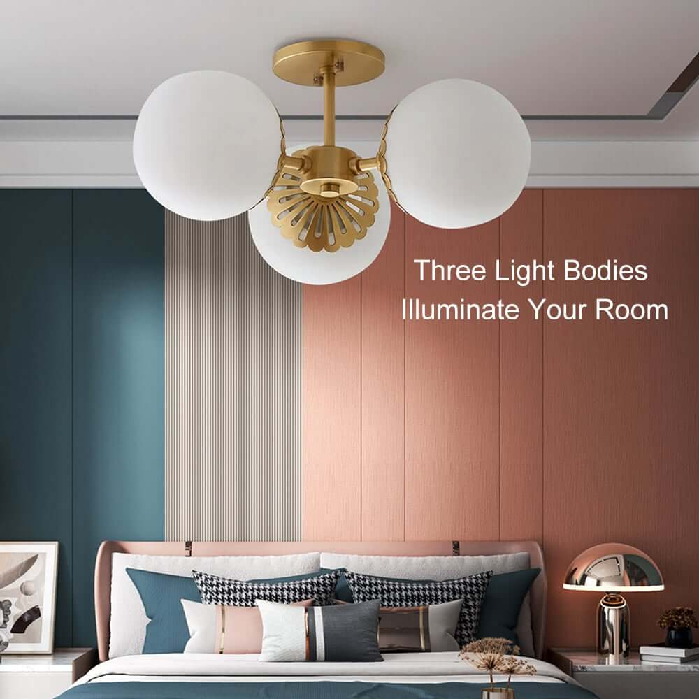 Modern Glass Globe Semi-Flush Ceiling Light with Gold Finish