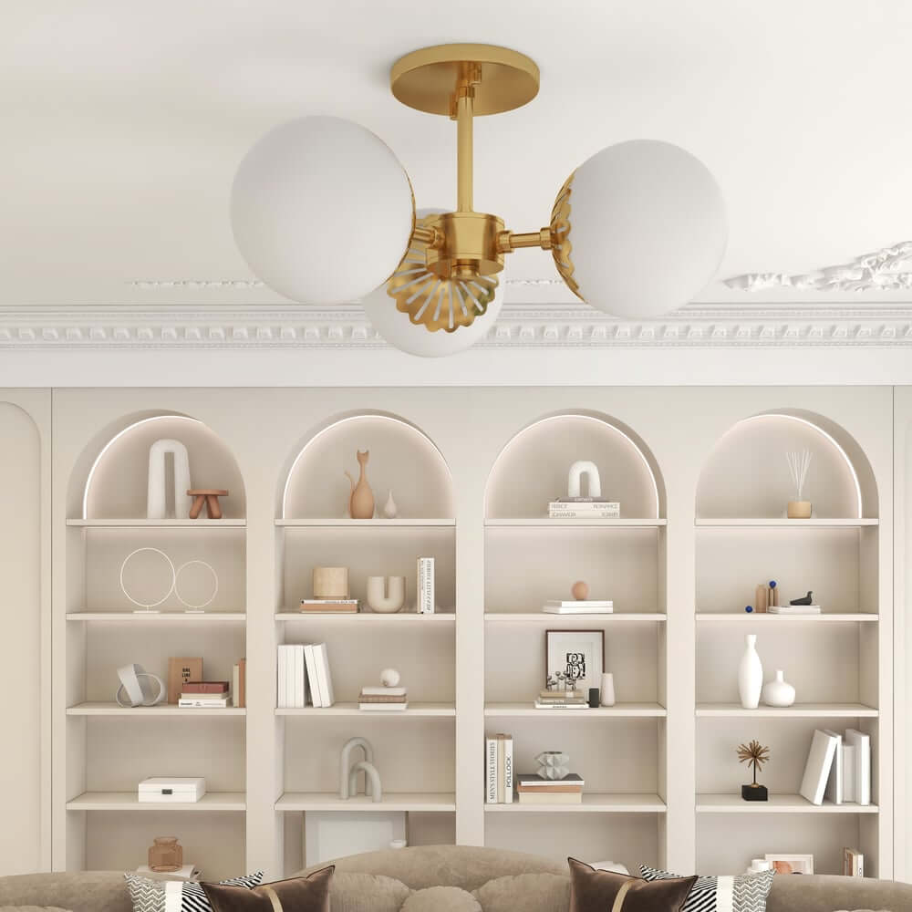 Modern Glass Globe Semi-Flush Ceiling Light with Gold Finish