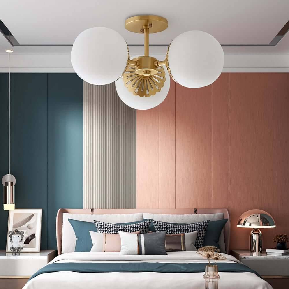Modern Glass Globe Semi-Flush Ceiling Light with Gold Finish