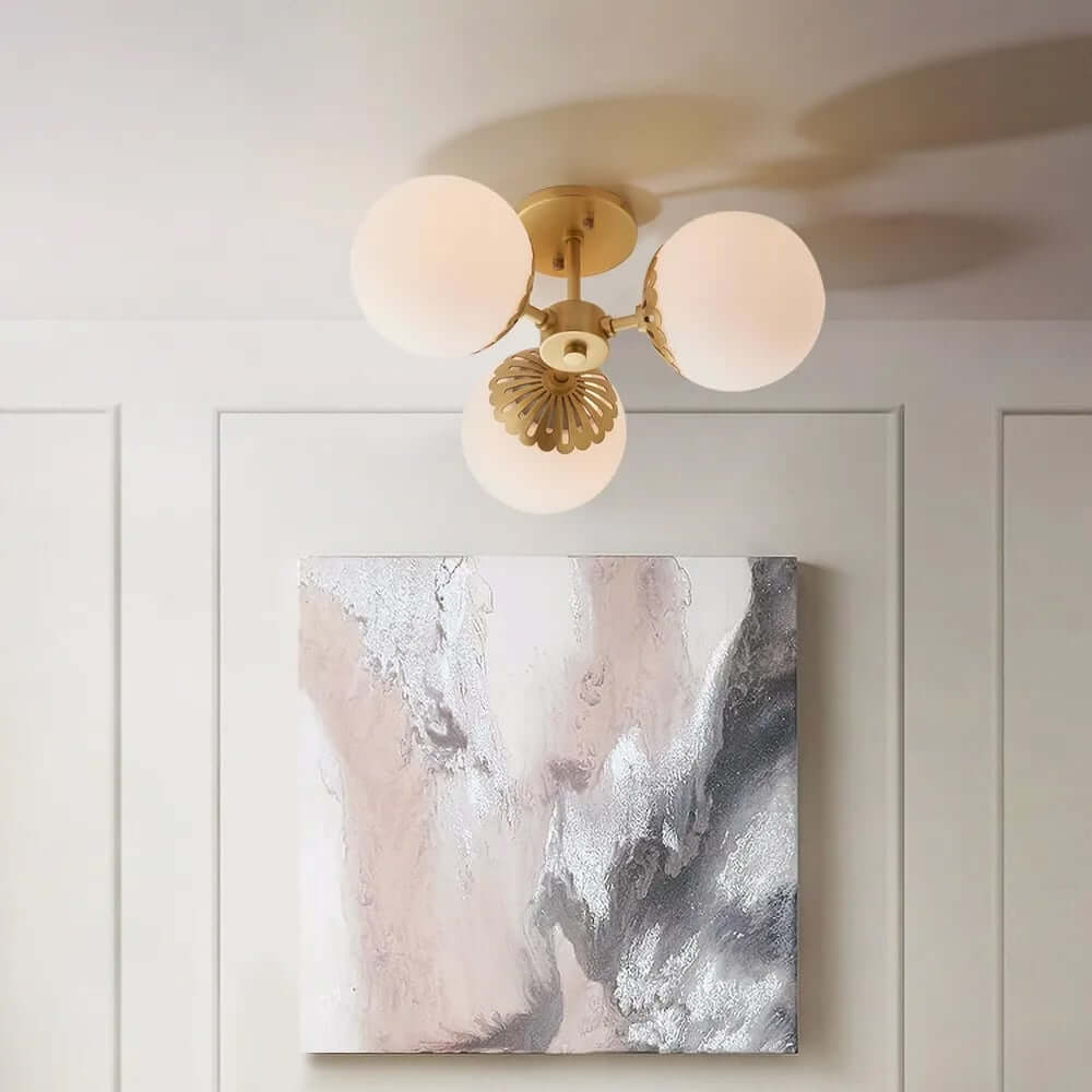 Modern Glass Globe Semi-Flush Ceiling Light with Gold Finish