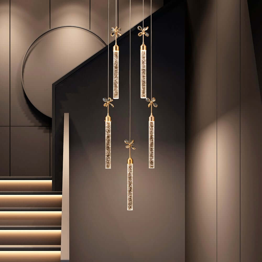 Modern Gold 5-Light Acrylic Pendant Chandelier with Adjustable Height Main Product Image Main image