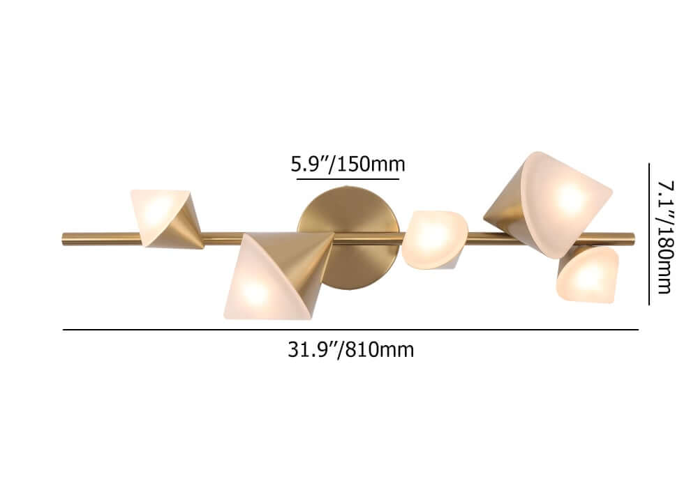 Modern Gold 5-Light Flush Mount Wall Light with Acrylic Shade Dimensions