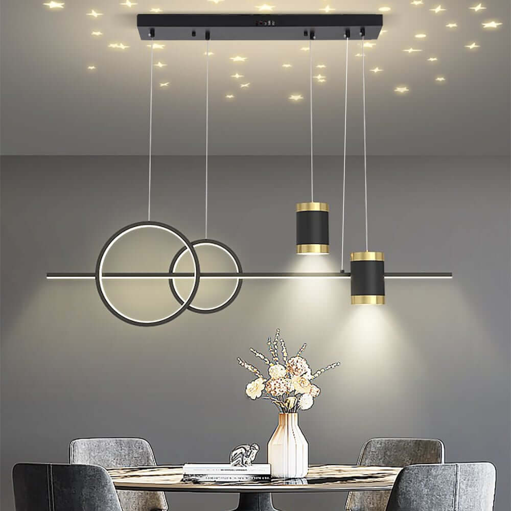 Modern Gold and Black 4-Light Geometric Pendant Light Fixture Image secondaire du produit
