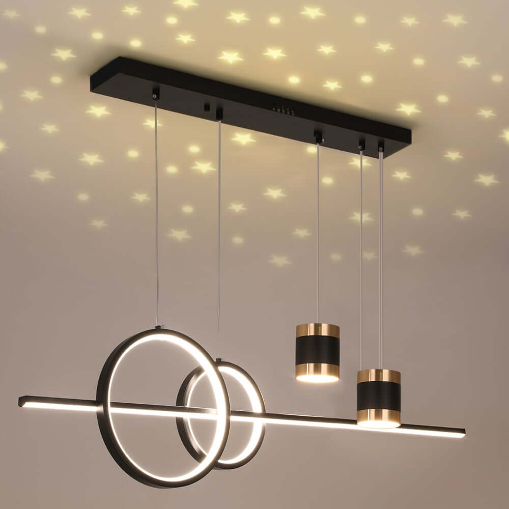 Modern Gold and Black 4-Light Geometric Pendant Light Fixture