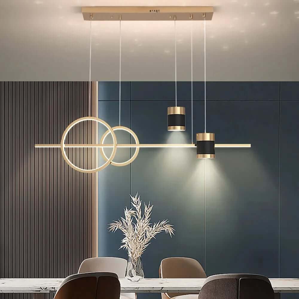 Modern Gold and Black 4-Light Geometric Pendant Light Fixture