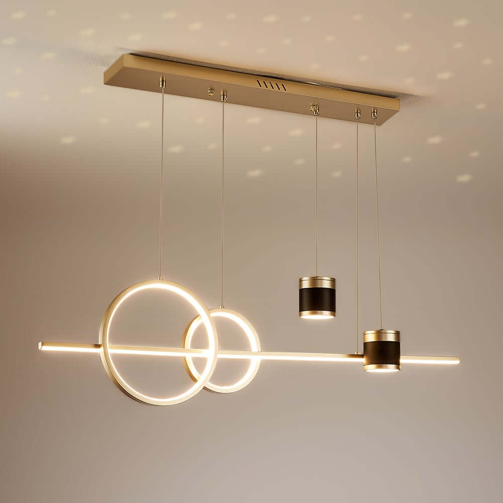 Modern Gold and Black 4-Light Geometric Pendant Light Fixture