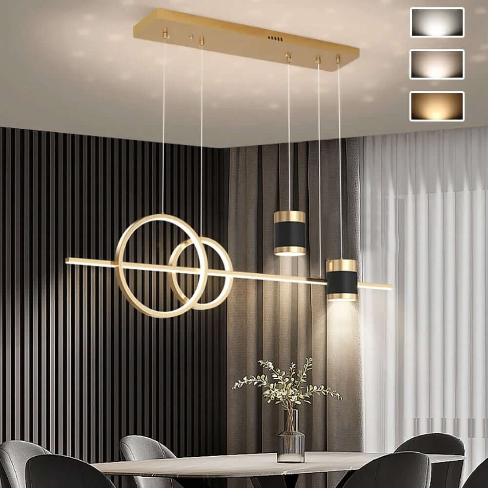Modern Gold and Black 4-Light Geometric Pendant Light Fixture