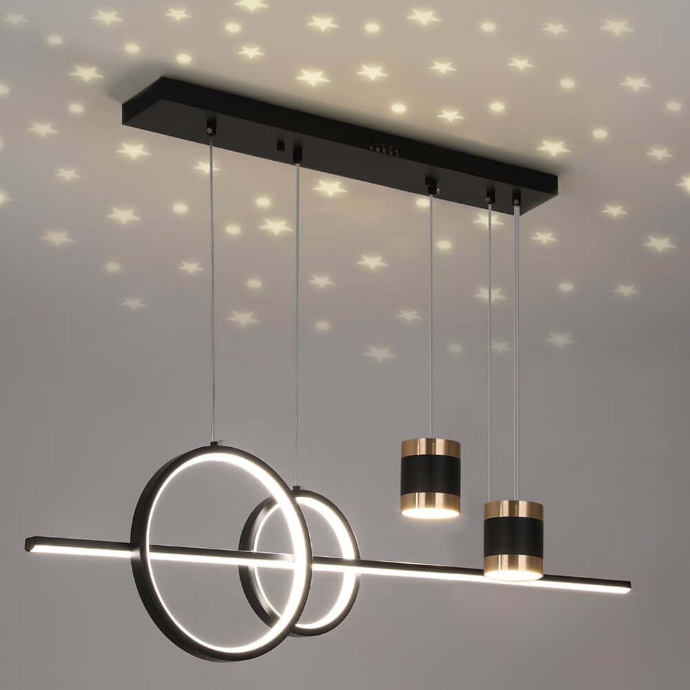 Modern Gold and Black 4-Light Geometric Pendant Light Fixture